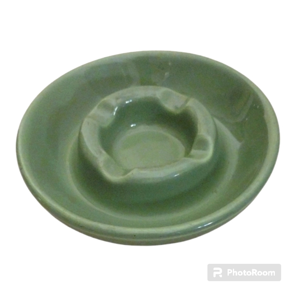 Vintage Hall Pottery Sage Mint Green Ashtray Cigar Cigarette
